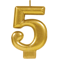 Birthday Celebration, Numeral  Metallic Candle, Party Supplies, Gold, 3 1/4"  0-9 - USA Party Store