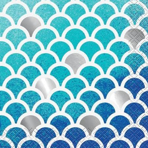 Ocean Blue Scallop Print Beverage Napkins, 16ct - USA Party Store