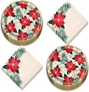 Red & Gold Poinsettia Plate 9" - USA Party Store