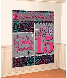 Quinceanera Scene Setters - (5 Pack), Pink/Gray, 59" x 65". - USA Party Store