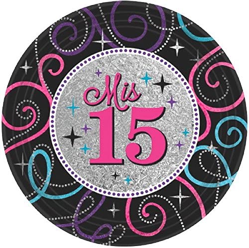 Quinceanera Dessert paper Plates - (8 Pack), Black/Gray, 7". USA Party Store