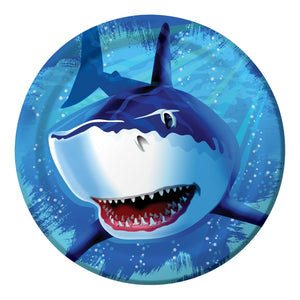 Shark Splash Dinner Plate, 9'', 8 Count, Blue - USA Party Store
