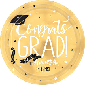 The Adventure Begins Grad Round Plates - USA Party Store