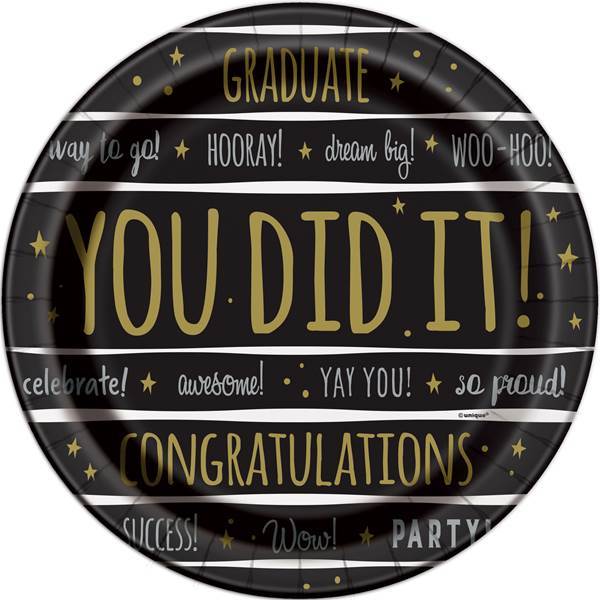 You Did it! Gold And Black Grad 9" Plates Unique