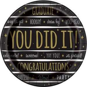 You Did it! Gold And Black Grad 9" Plates - USA Party Store