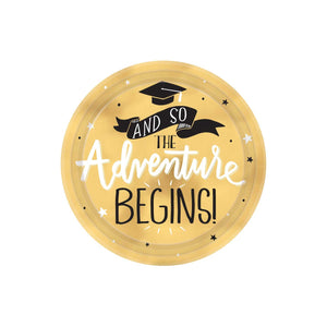 And So the Adventure Begins 7" Grad Plates - USA Party Store