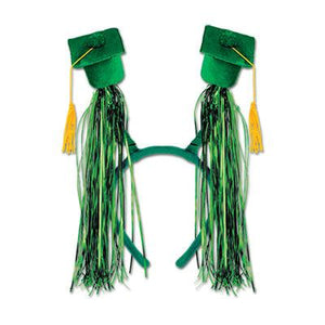 Green Grad Cap With Fringe Boppers - USA Party Store