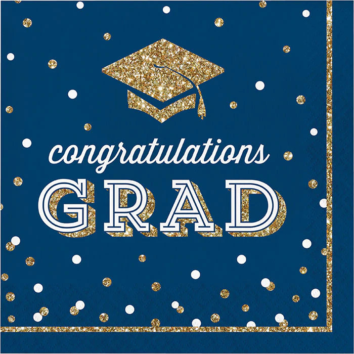 GLITTERING GRAD LUNCHEON NAPKIN, MID COUNT 36CT