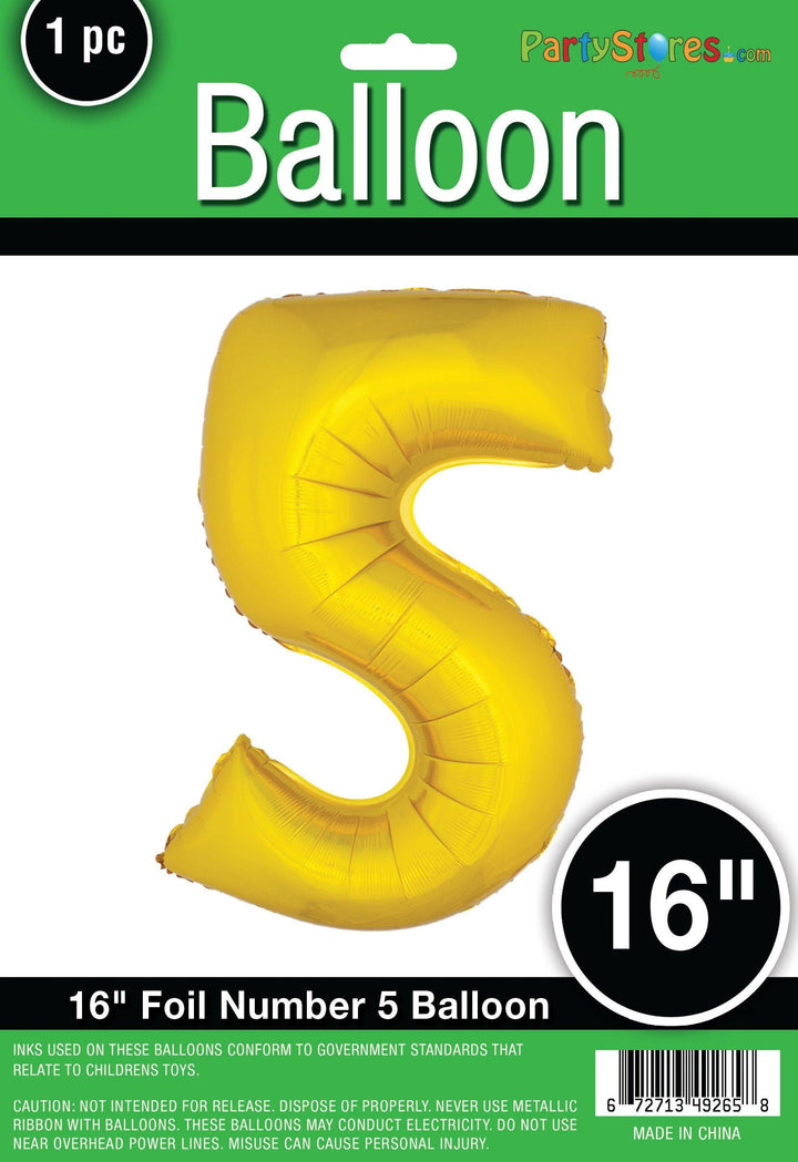 16" Air Filled Only - Number Balloons in Gold or Silver USA Party Store