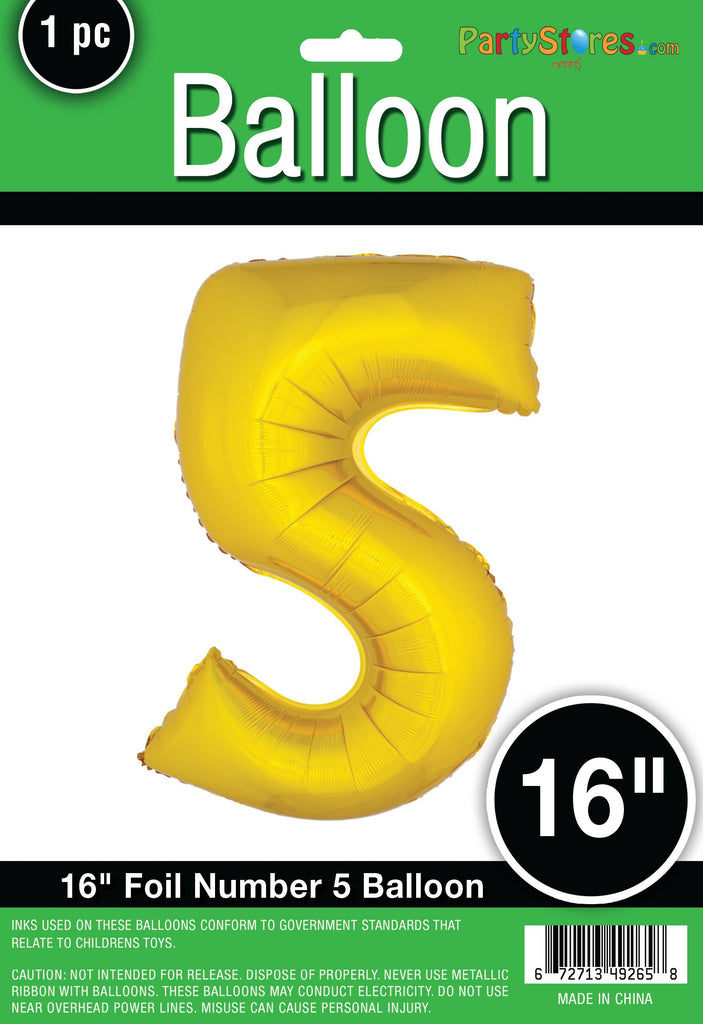 16" Air Filled Only - Number Balloons in Gold or Silver