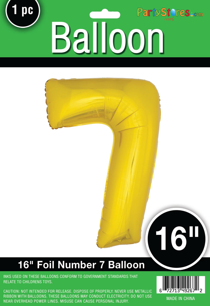 16" Air Filled Only - Number Balloons in Gold or Silver