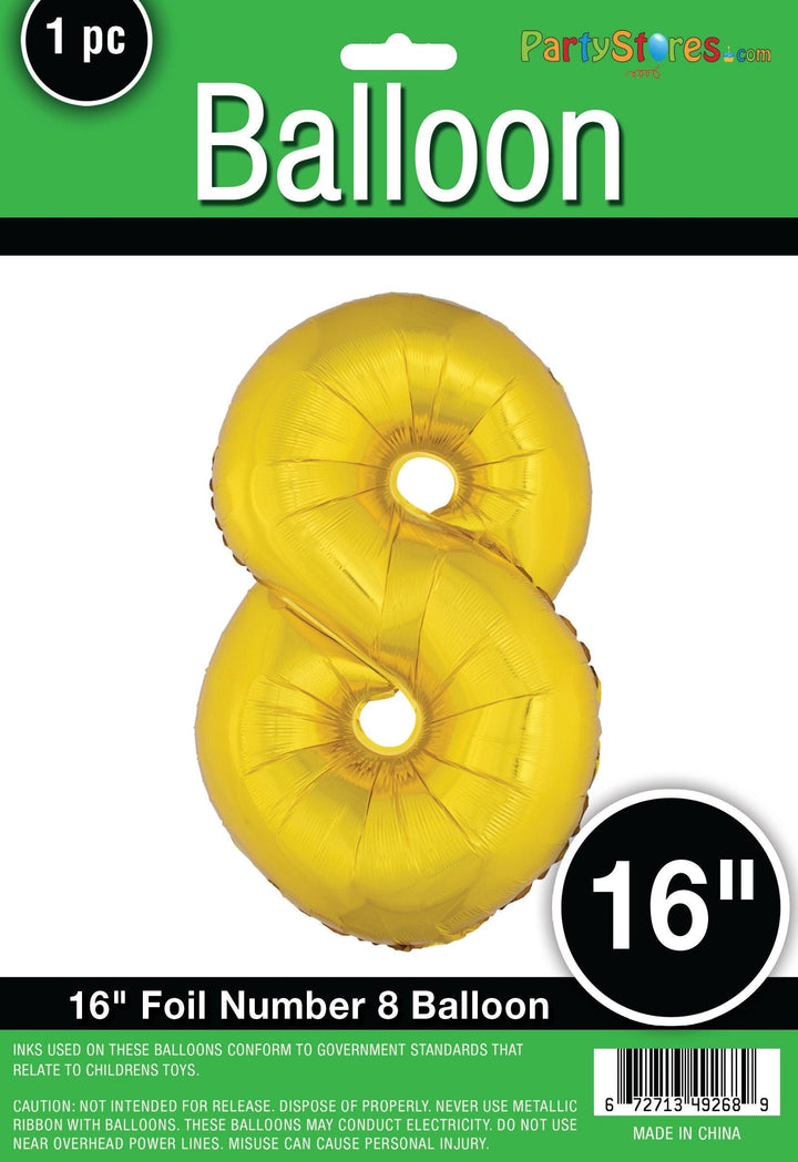 16" Air Filled Only - Number Balloons in Gold or Silver USA Party Store