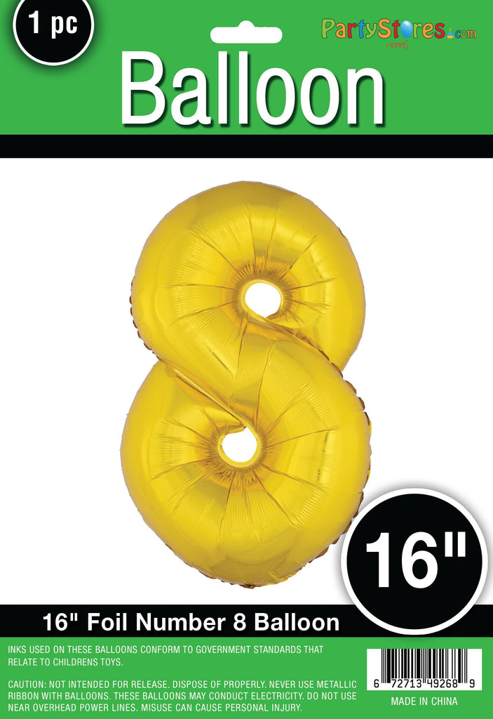 16" Air Filled Only - Number Balloons in Gold or Silver