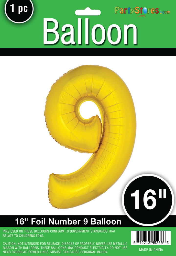 16" Air Filled Only - Number Balloons in Gold or Silver USA Party Store