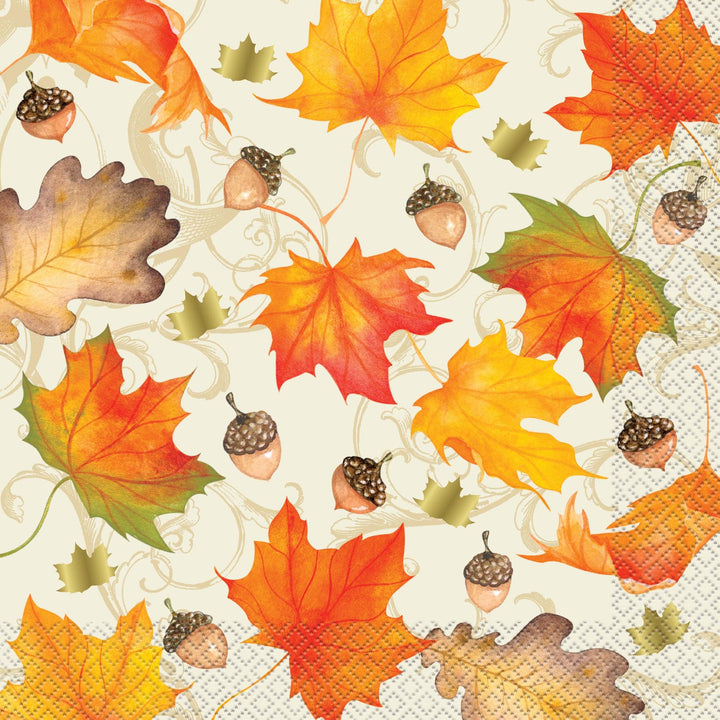 Unique Gold Fall Leaves Dinner Napkins 16 count USA Party Store