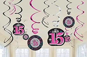 Quinceanera  Foil Swirl Birthday Party Decorations (12 Pack), Multi Color, 7". - USA Party Store