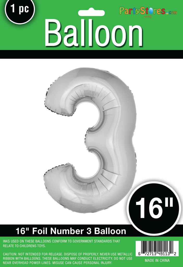 16" Air Filled Only - Number Balloons in Gold or Silver